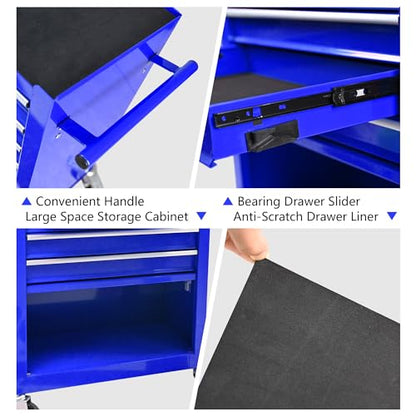 Lockable 4-Drawer Rolling Tool Chest, Blue - color: Blue, size: 4 drawer