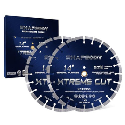 RHAPSODY 14Inch Diamond Concrete Saw Blade 2Pcs,Segmented General Purpose - color: Segmented Blade, size: 14Inch