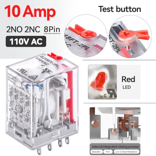 110V Electromagnetic Relay 110V-120V AC Coil 10Amp 8 Pin DPDT with Test Button, LED Light Module, UL Certification - size: AC 110V, style: 8Pin-10A-1Pcs