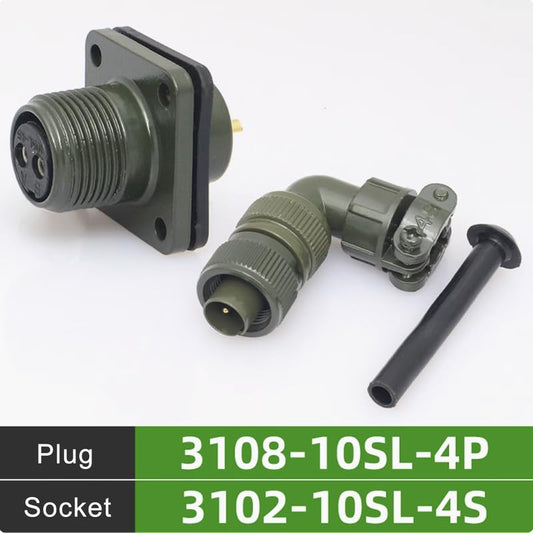 1Set MS3102A-10SL-4S+MS3108A-10SL-4P Circular Industrial Connectors,2Pin Female&Male,90 degree elbow,MIL-DTL-5015 Series Waterproof Aviation Sockets Connectors for aviation and industrial environments - color: MS3102A10SL-4S+MS3108A10SL-4P