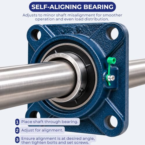Jeremywell UCF210-32 Pillow Block Bearing (2 Pack), 2 inch Bore, 4-Bolt Flange Mounted, Solid Base, Self-Alignment, Sqaure - size: UCF210-32