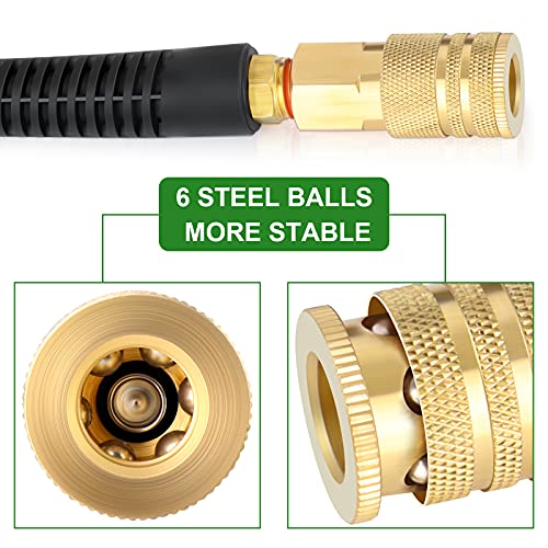 TAISHER 1/4" x 10FT Reinforced Polyurethane Recoil Air Hose With 1/4”NPT Brass air coupler and Plug & Bend Restrictors - size: 10FT
