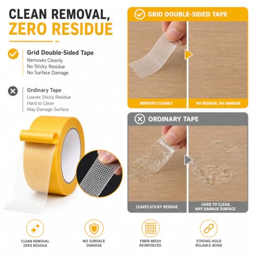 Grid Double-Sided Tape, Heavy Duty Fiberglass Mesh Mounting Tape