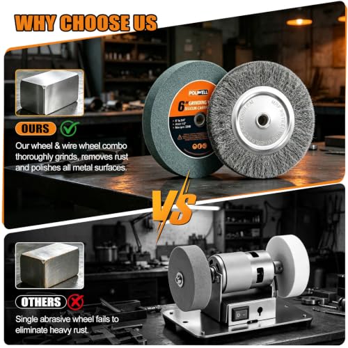 6" Bench Grinder Wheel 80 Grit & Wire Wheel Brush with 1/2" Arbor - size: 80 Grit