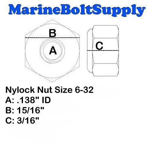 Superior Grade/Type 316 Stainless Steel Nylon Insert Lock Nuts - Marine Bolt Supply (6-32 (Pack of 100pcs)) - size: 6-32 (pack of 100pcs)