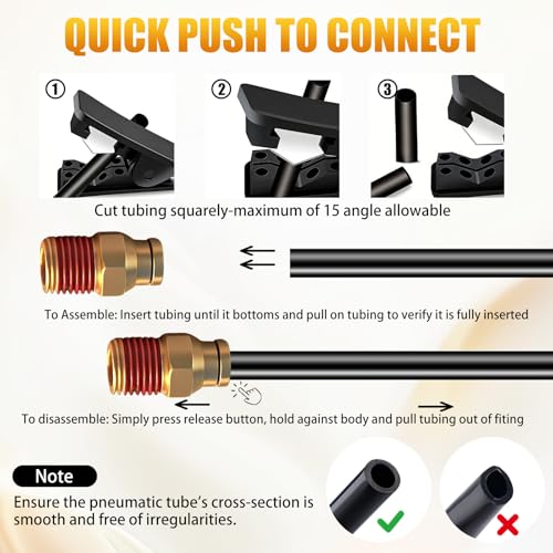 1/4" DOT Push to Connect Air Fittings, Brass 1/4" Tube OD x 3/8" NPT Male Straight Adapter, Quick-Connect Fittings for Air Suspension, Truck Trailer & Air Brake System (5-Pack) - size: 1/4"OD × 3/8"NPT Thread