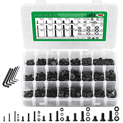 1500PCS Screw Assortment Kit, M2-M6 10.9 Alloy Steel Hex Flat Cap Bolts - size: M2 M3 M4 M5 M6 1500pcs 1