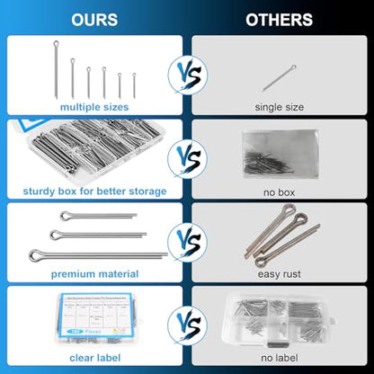 180pcs Premium 304 Stainless Steel Cotter Pin Assortment Kit, 6 Sizes Heavy Duty Cotter Pins, Hardware Pins for Automotive, Machinery, Lawn Mowers, and DIY Projects - size: cotter pin(split pin)