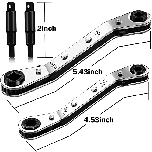HVAC Service Wrench,3/16"-3/8" 5/16" x 1/4"Valve Wrench with Hex Adapter - style: 2 Wrench + 2 Hexagon Bit