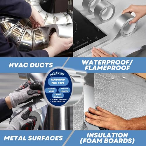 Aluminum Tape - High Temp & Waterproof Foil Tape for Ductwork & Insulation, Strong Adhesive, Heavy Duty Silver Tape, 2" x 27 Yards, Ideal for Sealing & Repairs (1.57 mil) - size: 2"inch*27 yard (1.57 mil)