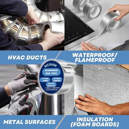 Aluminum Tape - High Temp & Waterproof Foil Tape for Ductwork & Insulation, Strong Adhesive, Heavy Duty Silver Tape, 2" x 27 Yards, Ideal for Sealing & Repairs (1.57 mil) - size: 2"inch*27 yard (1.57 mil)