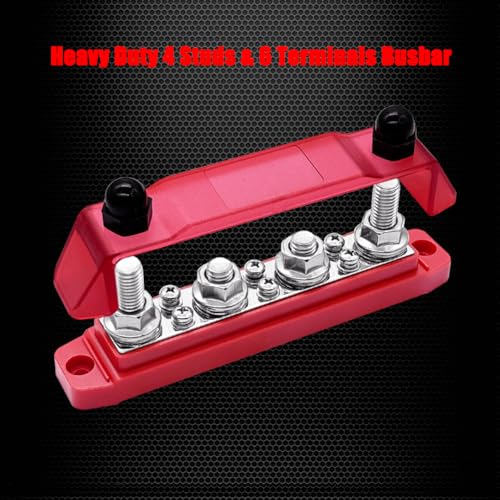 Ampper 4 x M10 Post Power Distribution Block BusBar 6 M4 Screws, 6.3" Red - color: Red, size: 4M10+6M4
