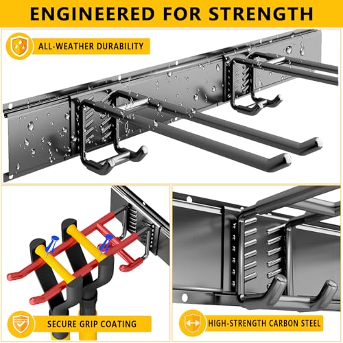 Garage Tool Organizer Wall Mount, 48inch Heavy-Duty Garage Storage System and Garden Tool Organizer with 6 Adjustable Straight Hooks for Shovel, Snowboard, Yard Tools and Shed - size: 48"-6straight hook