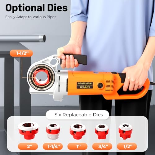 YIYIBYUS Electric Pipe Threading Tool, 2300W Pipe Threader Machine with 6 Dies 1/2"-2", Pipe Cutter Kit with Storage Box for Cutting Threads of Galvanized | Iron | PP | Aluminum | Steel Plastic Pipes