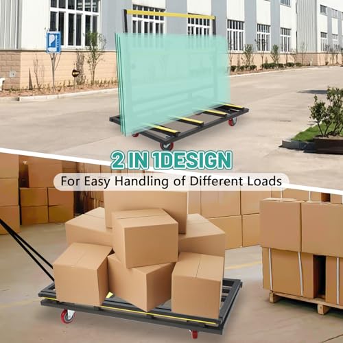 Folding Drywall Cart Heavy Duty Drywall Dolly 2200 lbs Load Capacity Panel Cart with Swivel Casters, 2-in-1 Plywood Dolly for Handling Glass, Plywood, Plasterboard