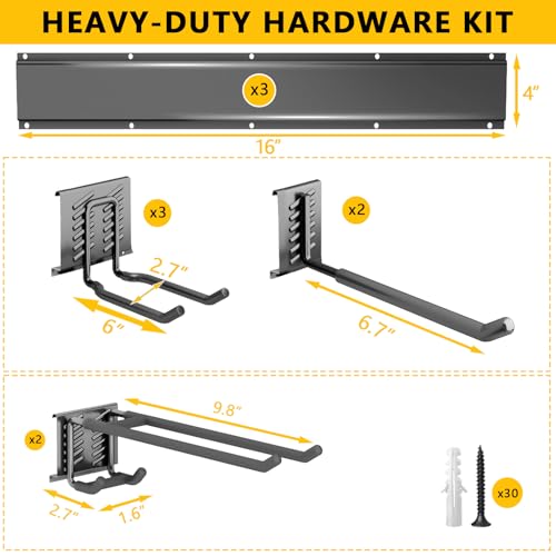 Garage Tool Organizer Wall Mount, 48inch Heavy-Duty Garage Storage System and Garden Tool Organizer with 7 Adjustable Hooks for Shovel, Snowboard, Yard Tools and Shed - size: 48"-7hooks