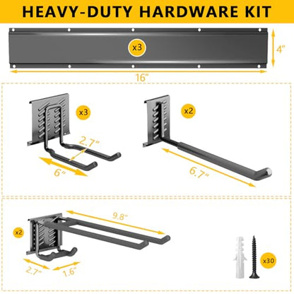 Garage Tool Organizer Wall Mount, 48inch Heavy-Duty Garage Storage System and Garden Tool Organizer with 7 Adjustable Hooks for Shovel, Snowboard, Yard Tools and Shed - size: 48"-7hooks