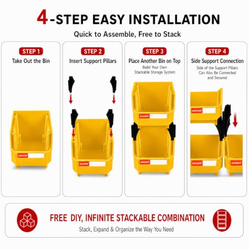 12 Pack Stackable Storage Bins Heavy Duty Parts Box Yellow - color: Yellow-12 Pack, size: 11"x5"x5"