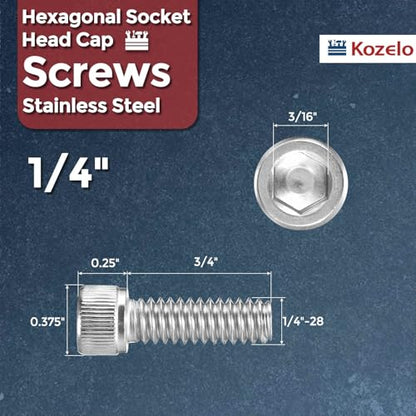 50pcs Socket Head Cap Screws 1/4"-28x3/4 304 Stainless Steel Silver - color: Silver, size: 1/4"-28x3/4"