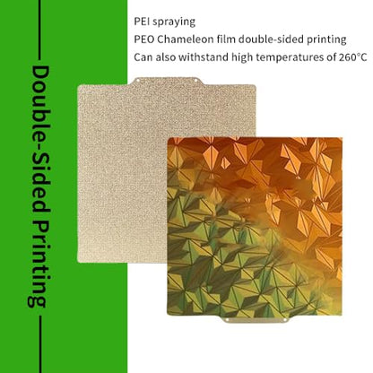 BORDSTRACT Double-Sided Build Plate, PEI Spray Texture + PEO Smooth Chameleon Spring Steel Flexible Plate 355x355mm Without Soft Magnetic Base for Most Models of 3D Printer Platforms - style: PEI spray + PEO chameleon 355*355mm