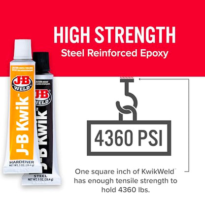 J-B Weld KwikWeld, 6 Minute Set Epoxy, Steel Reinforced Epoxy, High Strength - 2 Pack, Dark Grey (8276-2) - size: 2 oz - 2 Pack