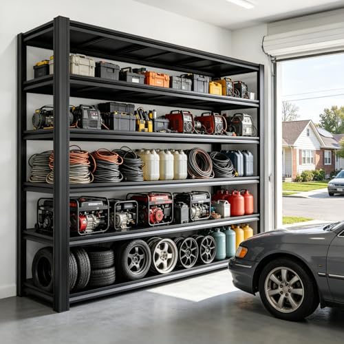 Heavy Duty Garage Shelving, 6 Tier Metal Adjustable Storage Shelves, 6000 Lbs Capacity, 84" H*55" W*24.05" D, Utility Organizer for Basement, Pantry, Kitchen, Warehouse, Black - size: 6T 84H*55W*24.05D