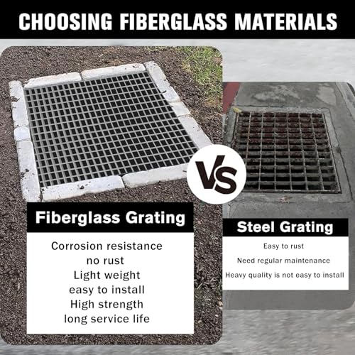 Agfabric 2x4ftx1in Fiberglass Grating Cover, Heavy Duty FRP Cover for Car Wash, Trench Drain, Driveway Patio Drain Channel, Wearproof, Rustless, Prevent Debris Blocking Channels, Gray, 1pc - color: Gray, size: 2ftx4ft x 1in