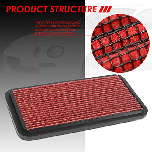 DNA Motoring AFPN-233-RD Washable Drop In Panel Air Filter Enhance Engine Performance [Compatible with 89-92 Prizm / 90-91 ES250/ 88-91 Camry / 86-93 Celica / 84-92 Corolla / 91-95 MR2 / 96-00 RAV4] - color: Red, style: 88-91 Camry Red