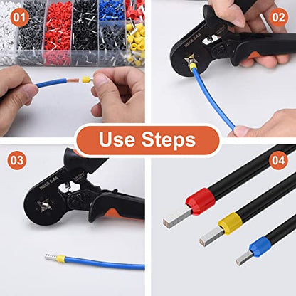 Preciva Ferrule Crimping Tool with 2000Pcs Wire Connectors, AWG23-7 - color: Orange
