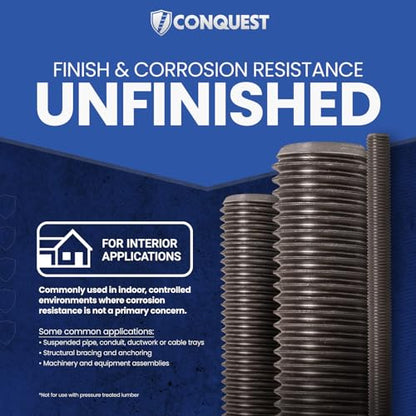 Conquest A307 Unfinished Threaded Rod 1/2"-13 x 36 - size: 1/2"-13 x 3'