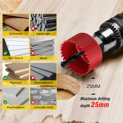 KATA 25 PCS Hole Saw Kit with 3/4"-6" for Soft Wood, Drywall, Plastic, Red - color: 25PC-Red Hole Saw Kit