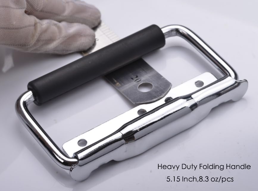 SYINE 5.15 Inch 8.3 oz Large Heavy Duty Folding Handle,3 Mounting Holes,Spring Loaded with Rubber Grip for Toolbox Cabinet,1 Pack,Silver - color: Silver