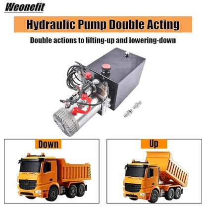 8 Quart Hydraulic Power Unit 1.6kW Power, 12V DC Double Acting Hydraulic Pump for Dump Trailer Car Lifting, Hydraulic Pump Power Unit Steel (GC01) & Aluminium Alloy with Metal Oil Reservoir - size: 8 Quart；Double Acting