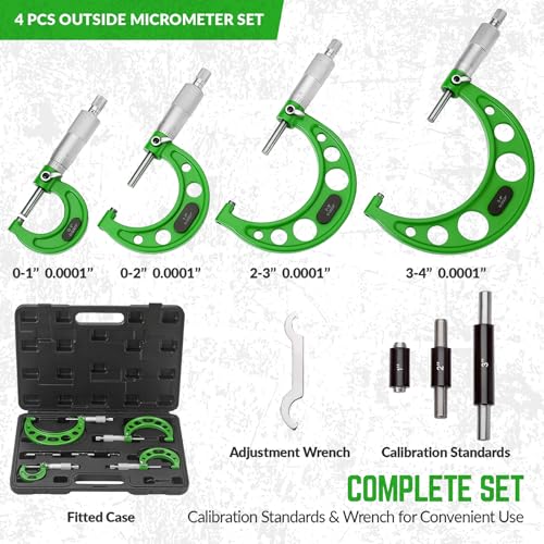 Premium Outside Micrometer Set 0-4" / 0.0001", Green - color: Green