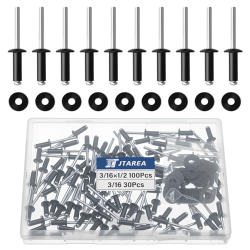 130pcs 3/16" x 1/2" Black Aluminum Pop Rivets with Stainless Steel Washers 4.8 x 12.7mm Blind Rivet Assortment Kit - size: 3/16*1/2