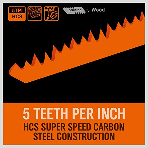 5-Pack 9-Inch Wood Pruning Reciprocating Saw Blades, 5TPI HCS Carbon Steel Sawzall Blades for Fast Cutting Green Wood, Branches & Plastic - Includes Storage Case - style: 5-Pc 9" Wood (Pruning)