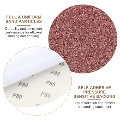uxcell 12pcs 10-Inch PSA Sanding Discs, 80 Grits Aluminum Oxide Self Adhesive Stick Back Sandpapers, No-Hole Round Wet/Dry Sander Papers, Sand Auto Car Paint, Wood, Metal - size: 80 Grits