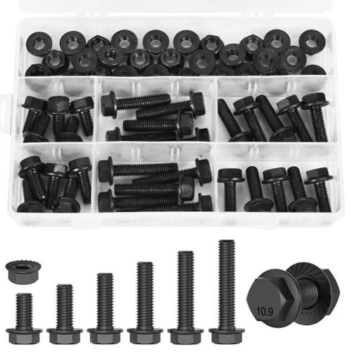 M8 Bolts and Nuts Assortment Grade 10.9 Flanged Hex Bolts Flange Nuts Black - color: Black, size: M8