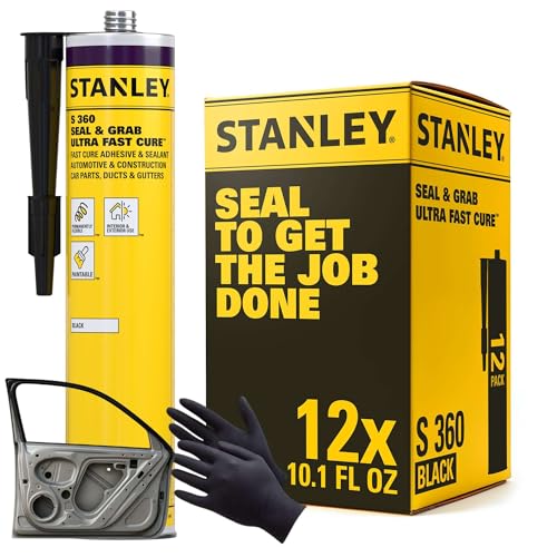 STANLEY S360 Seam Sealer Automotive (12X10.1 oz.) – Black, Paintable, Ultra Fast Cure Auto Body Sealant, Flexible & Durable – Cartridge for Cars, Trucks & RVs, Tents – 12 Pack - color: Black, size: 12 Pack