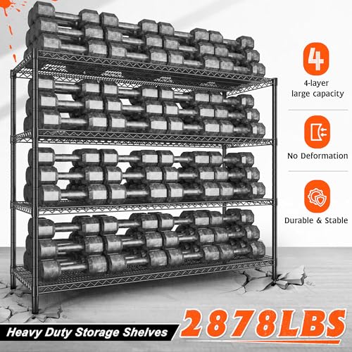 REIBII 4-Tier Heavy Duty Metal Shelving Unit，Storage Shelves with Wheels - size: 60''W X 24'' D X 65.3'' H