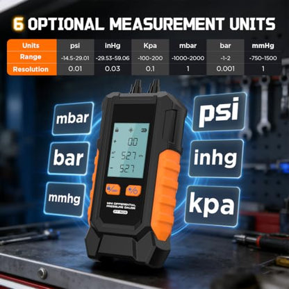 Manometer, Dual-Port Gas Pressure Tester, -101 to 200 kPa Range