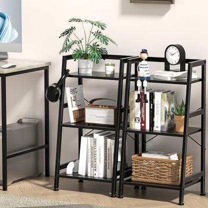 3-Tier Bookshelf, Ladder Shelf, Stand up Shelves, Industrial Bookcase with Steel Frame, Metal Small Bookcase, for Living Room, Home Office, Kitchen, Bedroom, Industrial Style（Black） - color: Black, size: 3 Tier (11.8"D x 16.5"W x 31.3"H)
