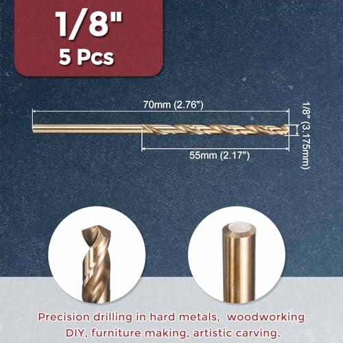 5pcs Drill Bit 1/8" Diameter 3.175mm M35 5% Cobalt HSS for Metal - size: 1/8" (3.175mm)