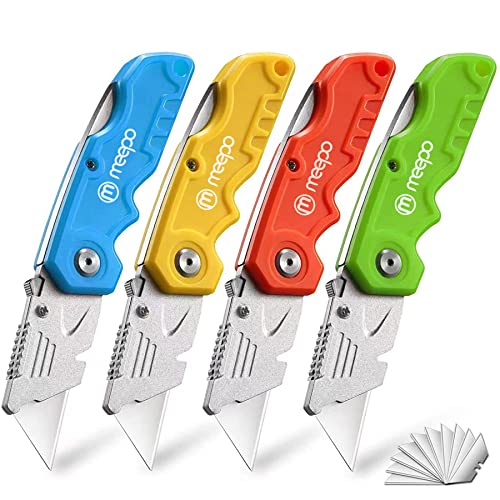M MEEPO 4-Pack Box Cutter, Colorful Folding Utility Knife w/ 10 pcs Blades - size: 4-PACK