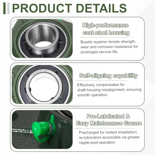 uxcell UCF207-23 Pillow Block Bearings,1-7/16 inch Bore(ABEC3) - size: UCF207-23 (1-7/16 inch)