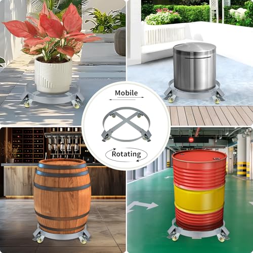 55 Gallon Drum Dolly, 1000lbs Load Capacity 55 Gallon Barrel Dolly Cart Drum Caddy with 4 Swivel Casters Wheel, Non Tipping Hand Truck Capacity Dollies for Warehouse Drum Handling (Silver Gray) - size: 55 Gallon 4 Wheels