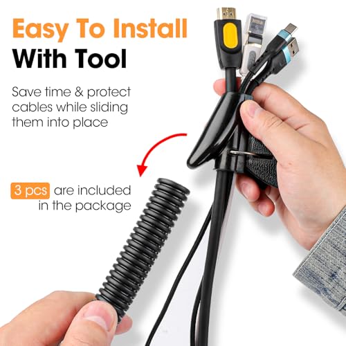 Wire Loom 1/4", 3/8", 1/2", 3/4 Inch x 30 FT, Split Wire Loom Tubing Wire Conduit, Cable Sleeves Bulk Flexible Electrical Conduit Protective kit, Black