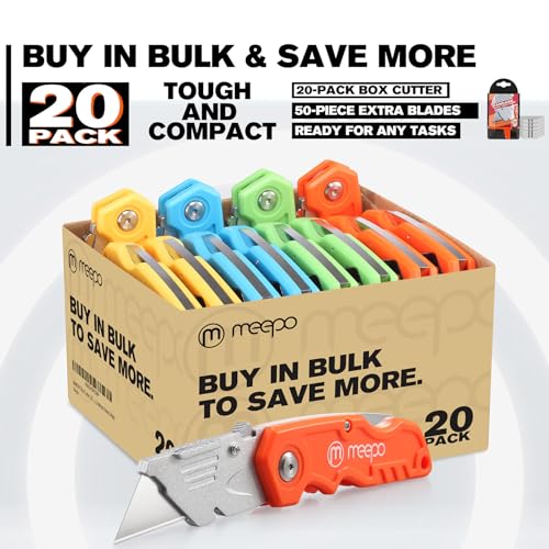 M MEEPO 20-Pack Box Cutter, Bulk Folding Utility Knife w/ 50 pcs Blade - size: 20-Pack