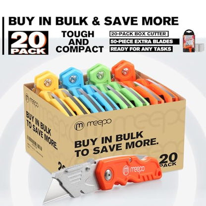 M MEEPO 20-Pack Box Cutter, Bulk Folding Utility Knife w/ 50 pcs Blade - size: 20-Pack