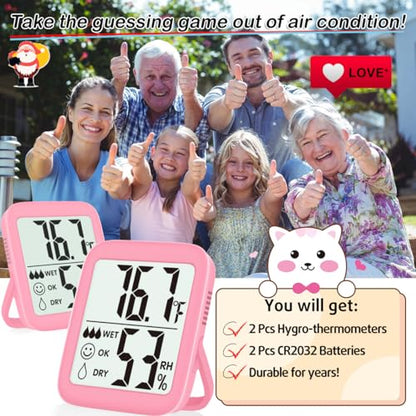 Antonki 2 Pack Room Thermometer Indoor Hygrometer - color: 2 Pcs* Pink